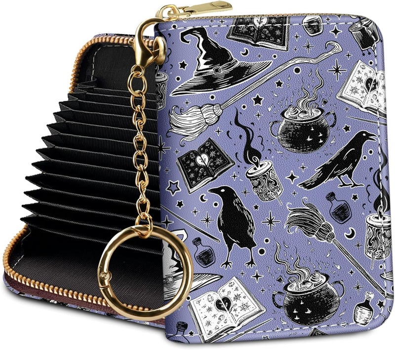 Yonlevres Credit Card Holder RFID Wallet, Small Card Holder Wallet for Women with Keychain Zipper, Funny Leather Print Credit Card Wallets Accordion Gift - Image 1